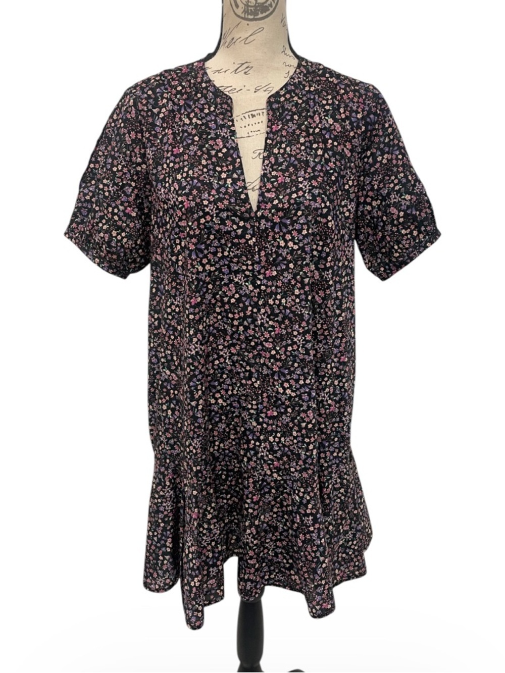 J.Crew Liberty Fabric Floral Mini Dress Size Small Black Cotton Pockets - Picture 3 of 10